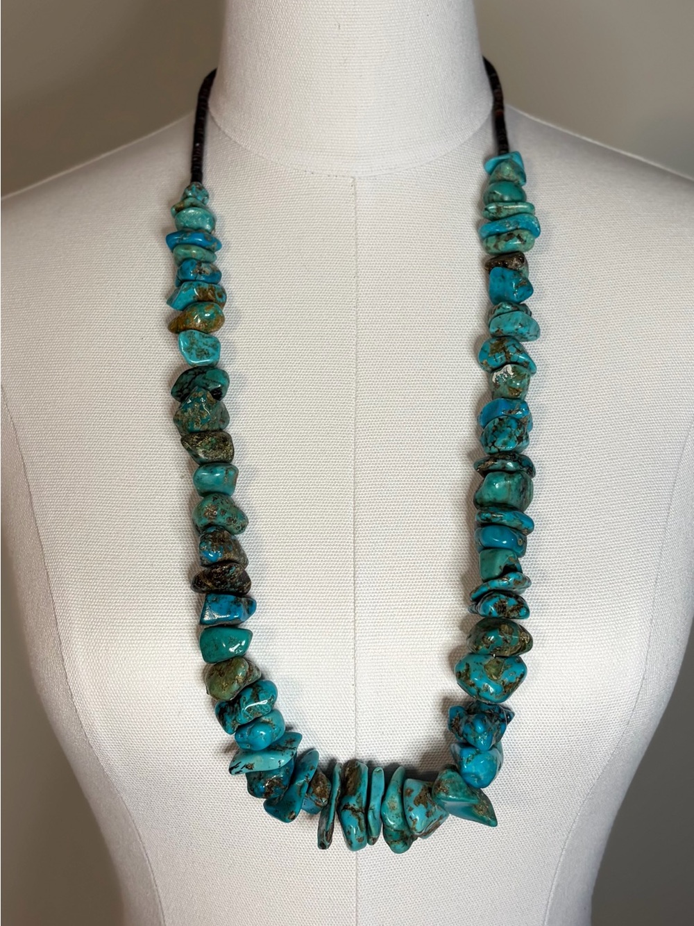 A Turquoise Nugget Necklace with Heishi, 31 inches